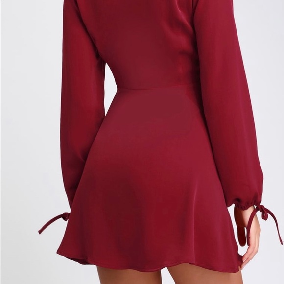 WINE RED LONG SLEEVE SKATER DRESS - Picture 4 of 5